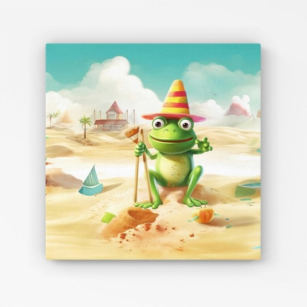 Warren Reed Happy Frog On A Beach Holiday Canvas