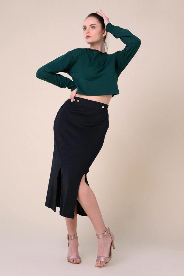 ENORSIA Crown Split Front Jersey Skirt