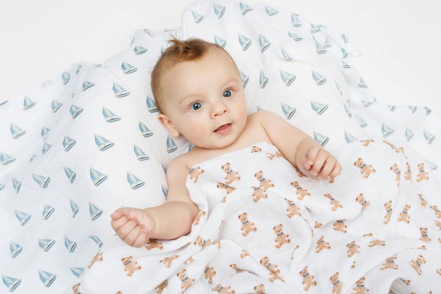 Lulujo - Cotton Swaddle - Vintage Bear & Sailboats - 2 Pack