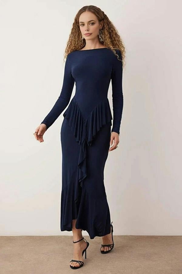 WOVCOR Flounced Ruffle Maxi Dress