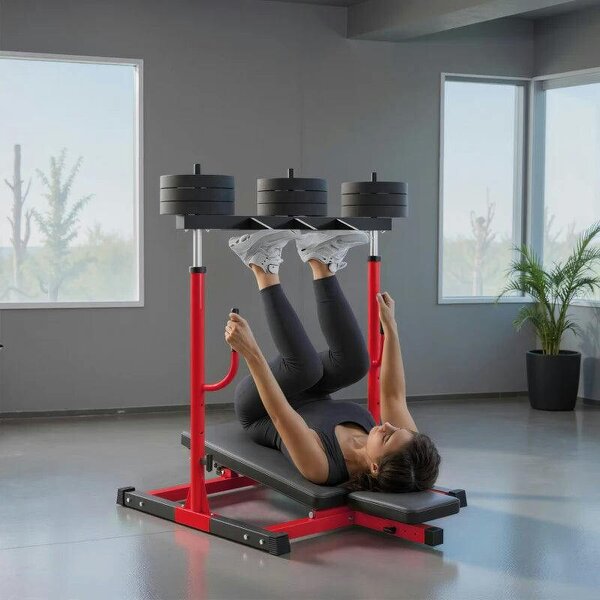 Vertical Leg Press Machine with Adjustable Leg, Back and Head Positions, 1" Standard Plate Compatible, Red - Red
