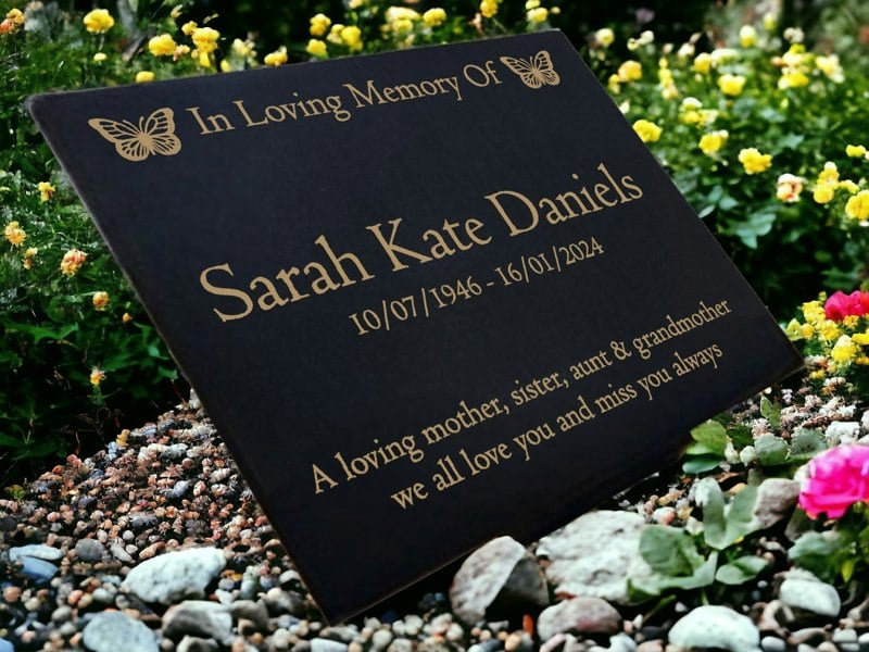 Memorials Direct Granite Memorial Plaque, Butterfly, Stand Included