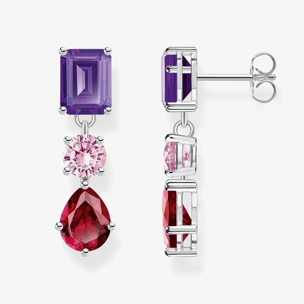 THOMAS SABO Three Colour Cubic Zirconia Dropper Earrings H2278-013-7