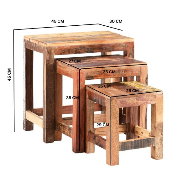 Wyld Haus Seattle Set of 3 Reclaimed Wood Nesting Tables