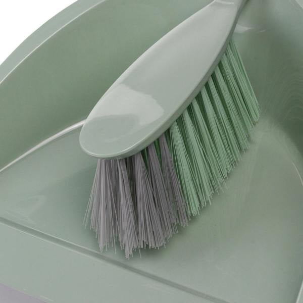 JVL Dust Pan And Brush Set / Rubber Grip - Green