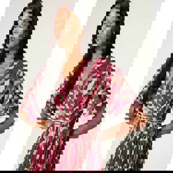 Blue Vanilla Geometric Crossover Pleated Dress With Belt