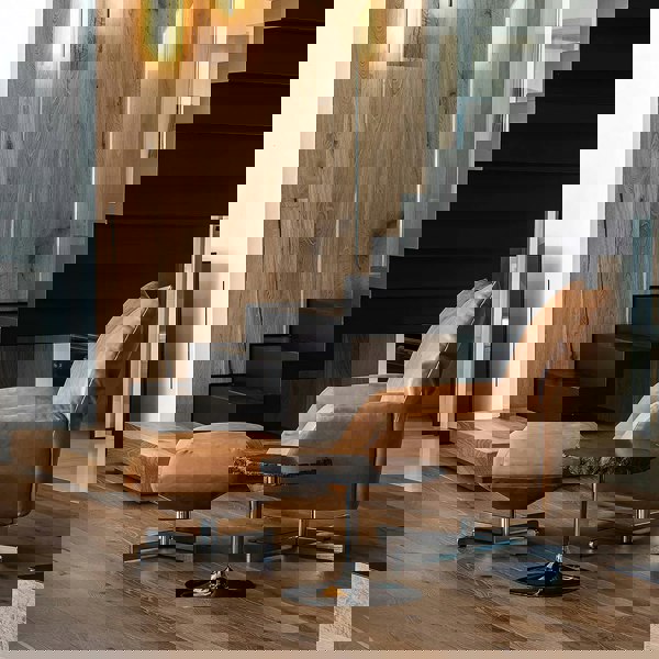 Schmidt Chiara Lounge Chair With Footstool, Swivel, Real Leather-Weilai Concept-Weilai Concept