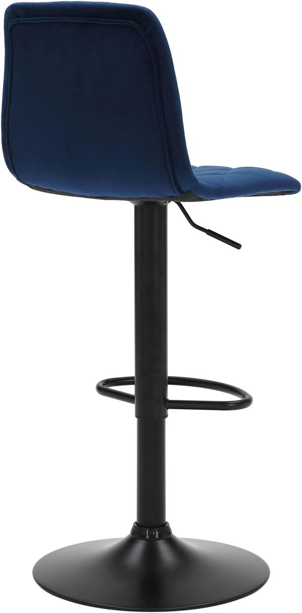 Lamboro Verona Velvet Kitchen Bar Stools, Matt Black Stem & Base, Height Adjustable Gas Lift With Backrest, Breakfast Bar Stool - Blue