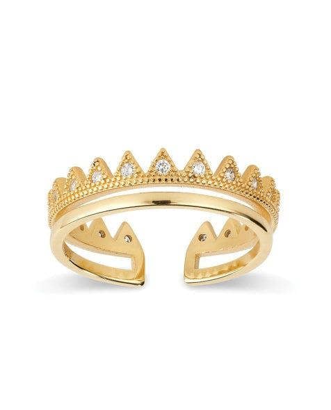 14K Dainty Gold Crown Stacking Ring - Rings - Elk & Bloom