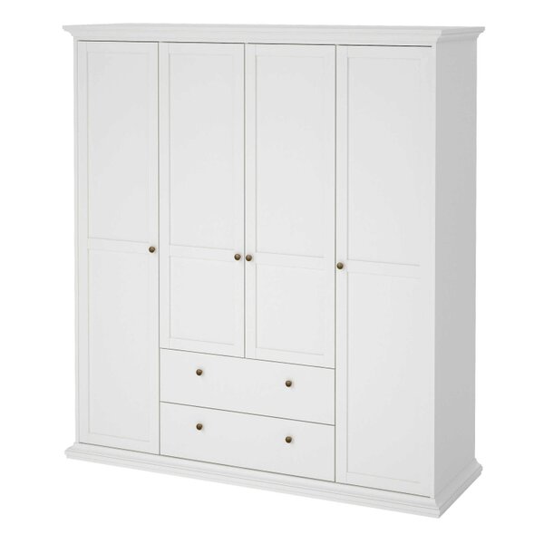 Wyld Haus Osaka Farmhouse White Wooden Wardrobe 4 Doors 2 Drawers