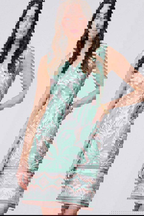 Green | Floral V-Neck Knee Length Shift Dress