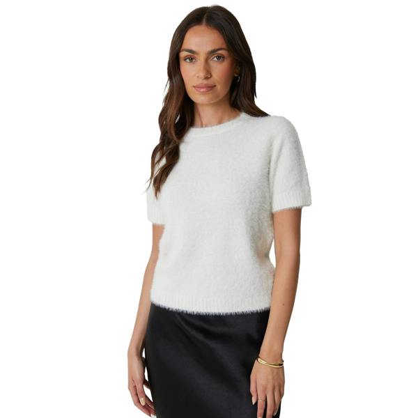 Threadbare Womens/Ladies Knitted Regular Short-Sleeved Sweater Top - White - 
