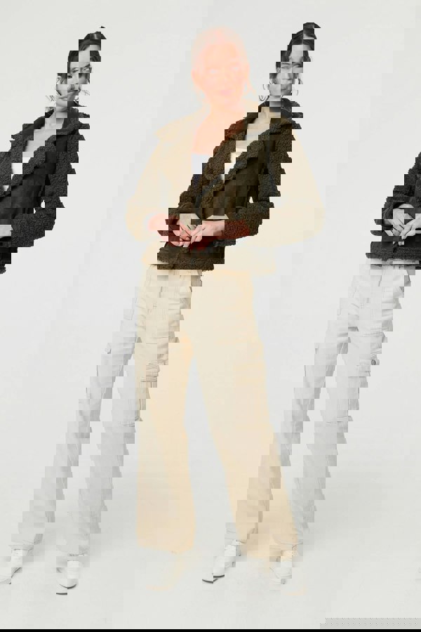 Green | Faux Suede Teddy Lined Biker Jacket
