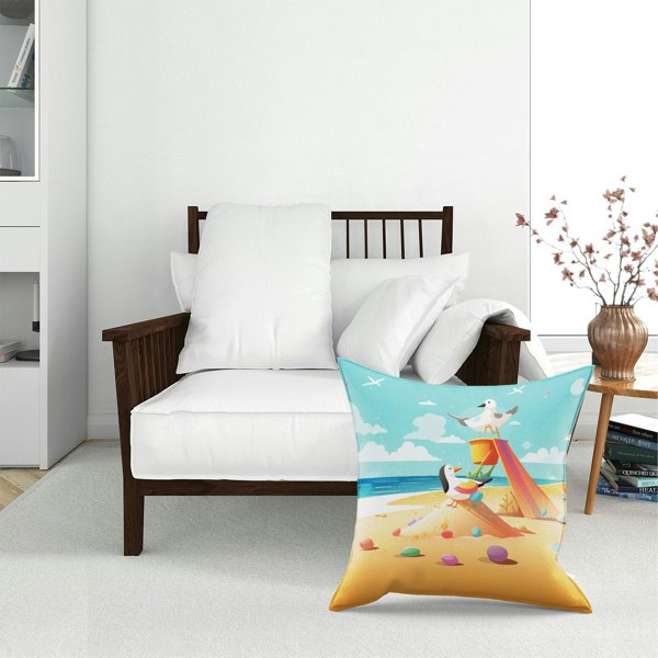 Warren Reed Seagulls On A Beach Holiday Floor Cushion