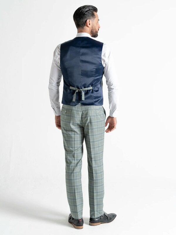 V2 Classic Kensignton Three Piece Suit - Olive with White and Blue Checks
