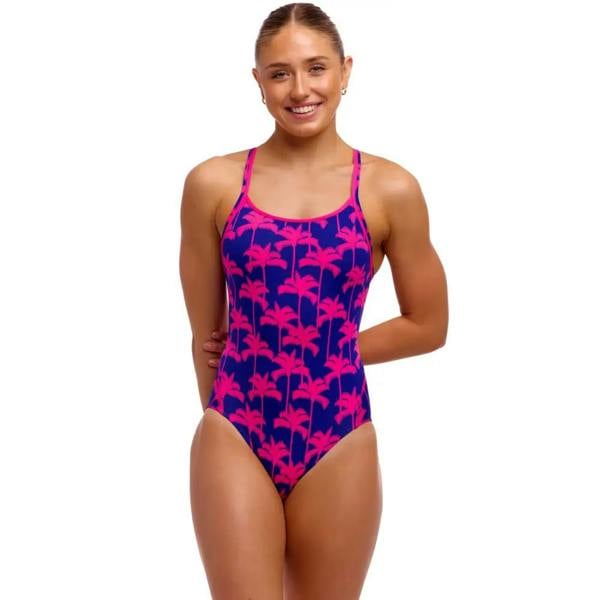 Funkita Pinky Palms Diamond period proof swimsuit in pink navy with palm print