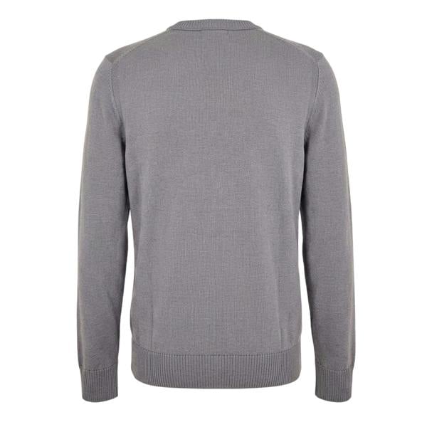 Boss Mens Embroidered Ribbed Crew Neck Sweater Top - Grey - 