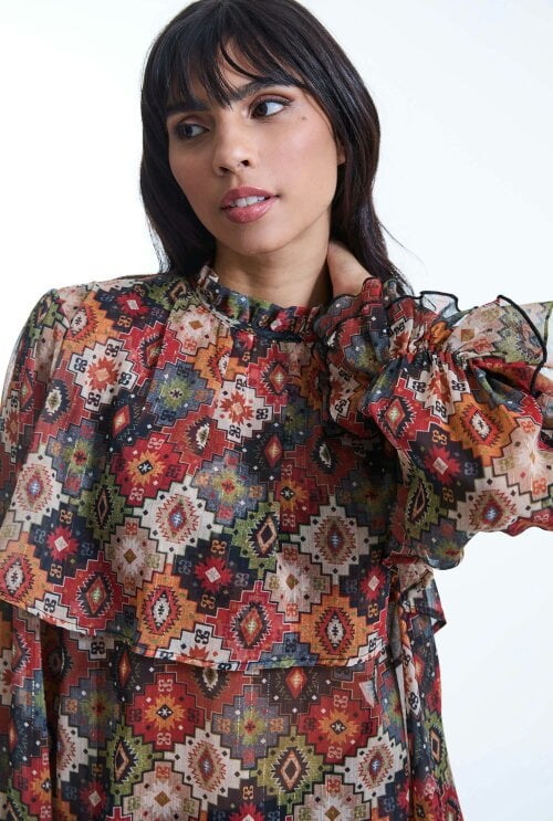 James Lakeland Birds Eye Ruffle Blouse