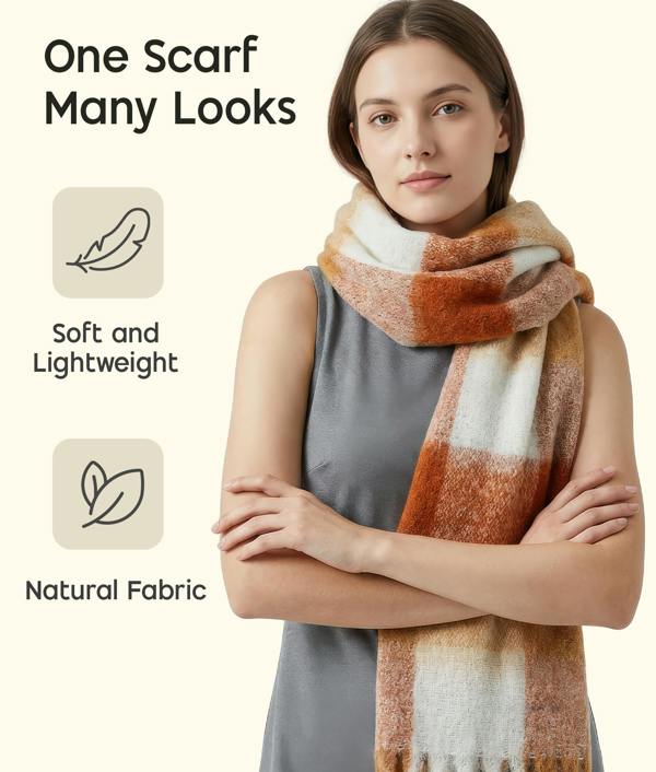 VIA MONTEN Women’s Faux Mohair Scarf, Oversized Winter Scarf Wrap with Fringe, Soft Fluffy Long Shawl for Cold Weather Styling