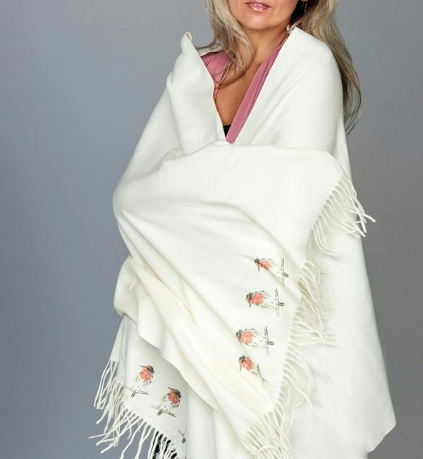 Art on Scarves Cashmere Feel Luxury Scarf Handprinted with Robins