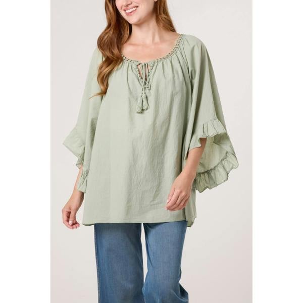 Blue Vanilla Bardot Cotton Tie Neck Top