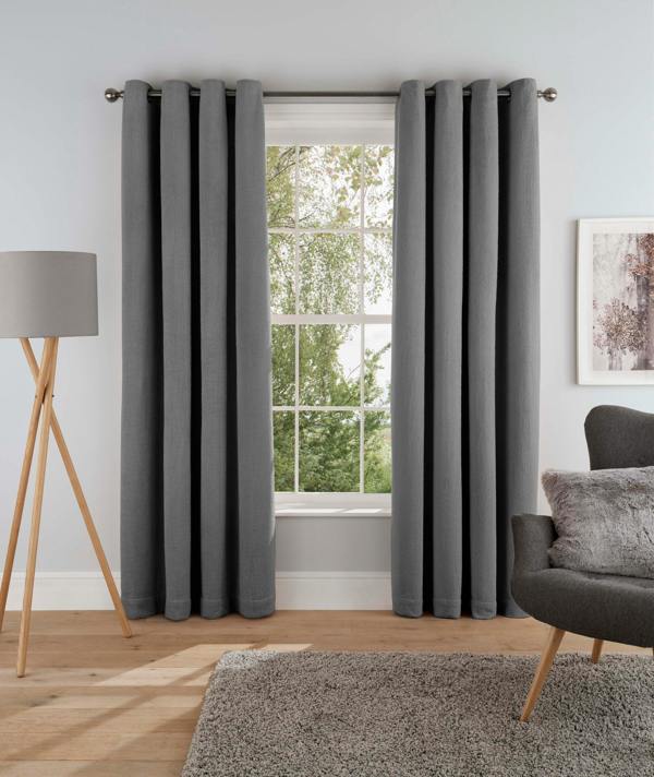Smart Living Teddy Fleece Eyelet Curtain - Grey