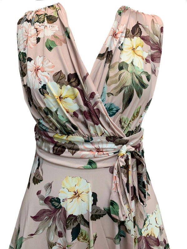 Frock Tales Beryl Mock Wrap Midi Dress - Dusky Pink Floral