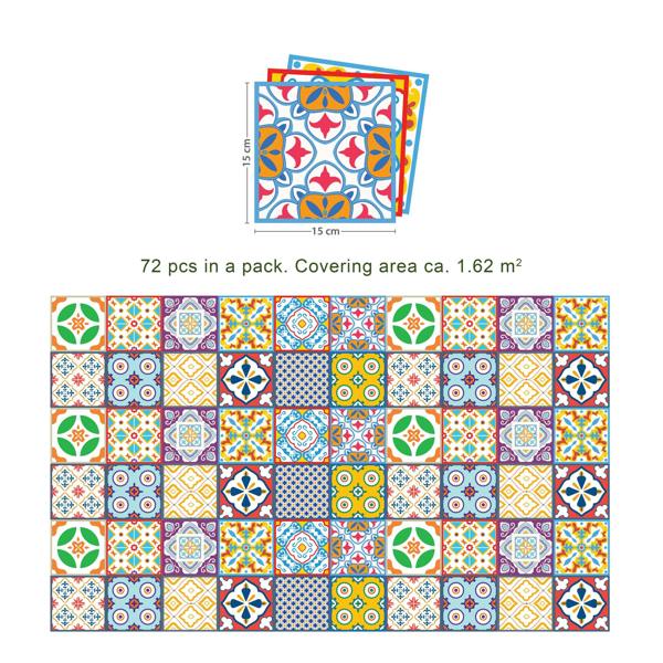 WALPLUS WT1536 - Classic Mediterranean Colourful Mixed Tiles Wall Stickers Set 2 - 15 x 15 cm (6 x 6 inches) - 24 pcs.