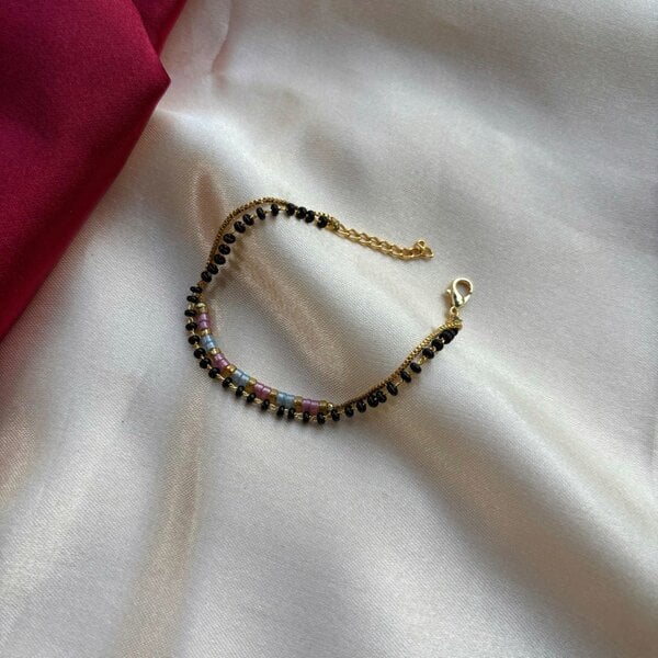 The Colourful Aura Two layer Black Beaded Plain Unisex Mangalsutra Bracelet