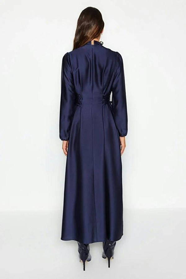 WOVCOR Belted Satin Evening Dress