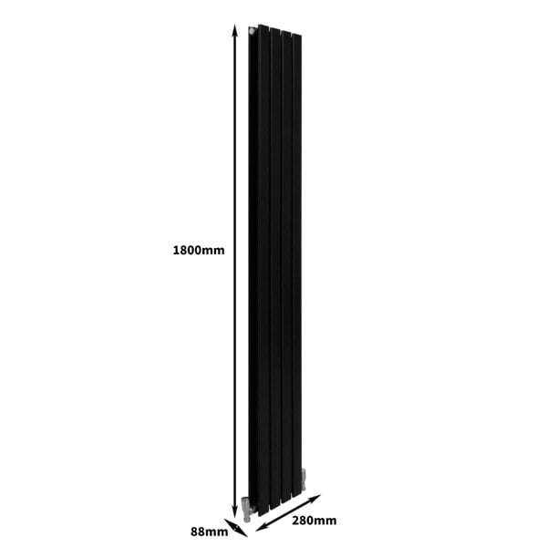 Designer Flat Panel Radiator - Matt Black (1800mm x 280mm)