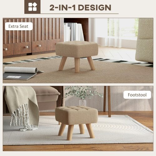 Wyld Haus Luluva Linen Look Brown Square Padded Footstool Diamond Tufted