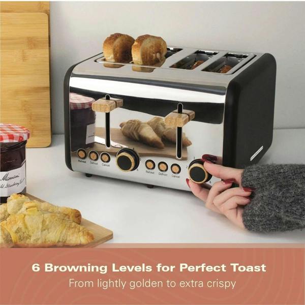 Hamilton Beach Scandi 4 Slice Toaster - Matte Black with Wood Effect
