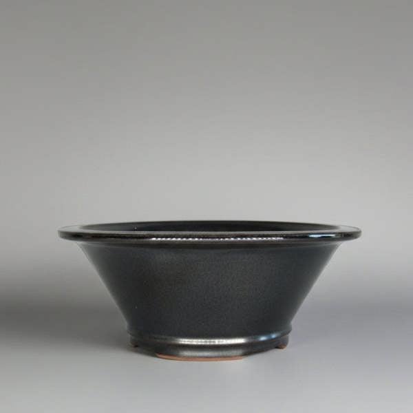 21cm Glazed Bonsai Pot | Round | 21cm x 9cm | Black - Yorkshire Bonsai