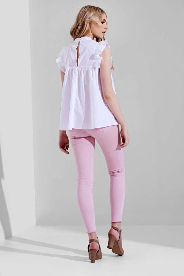 Urban Bliss Kayla White Embroidered Ruffle Detail Smock Blouse