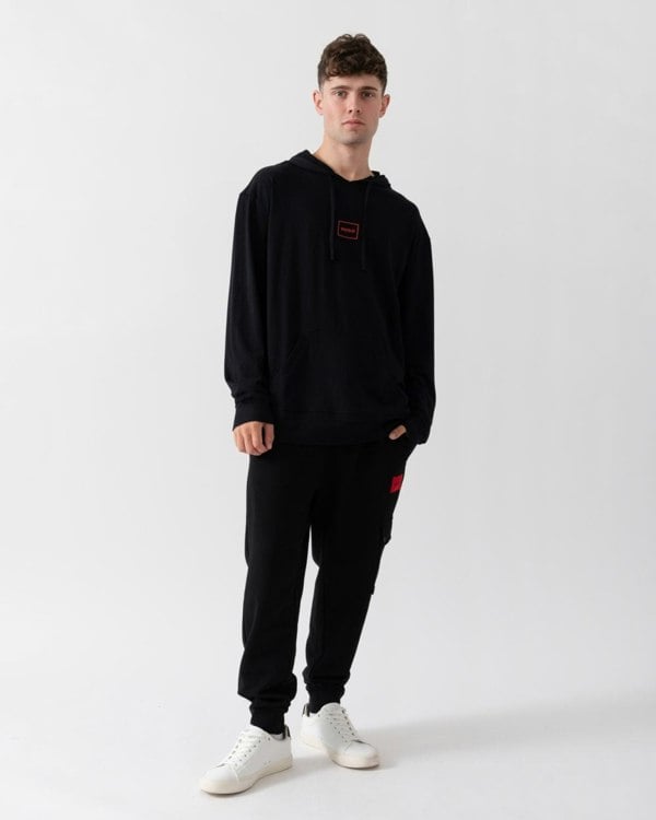 HUGO HUGO Laze Mens Stretch-Cotton Relaxed Fit Hoodie with Logo Print 