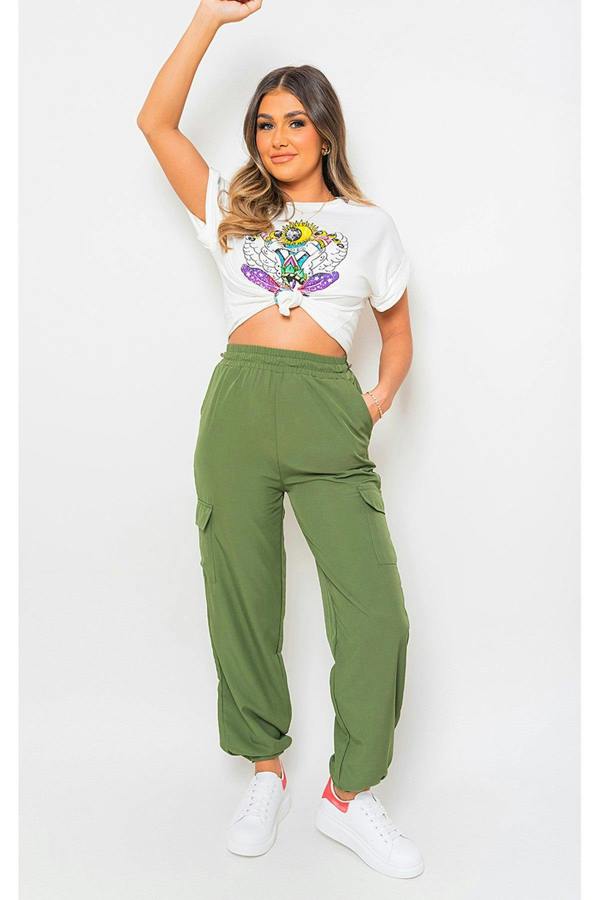 Aubree Casual Drawstring Cargo Pants - Khaki