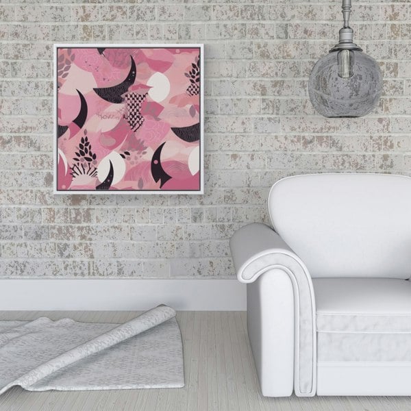 Warren Reed Abstract Pink Moon Pattern Framed Canvas