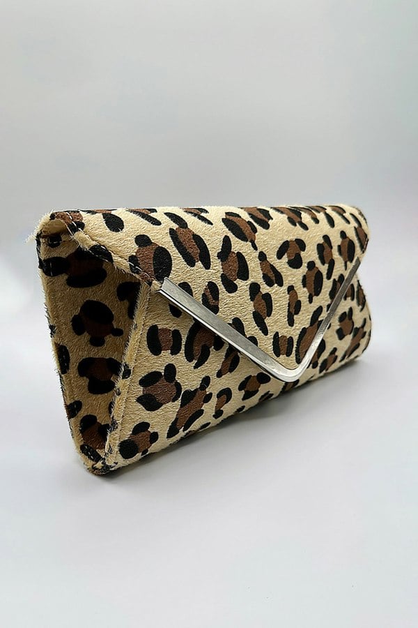 SVNX Leopard Clutch Bag in Light Beige
