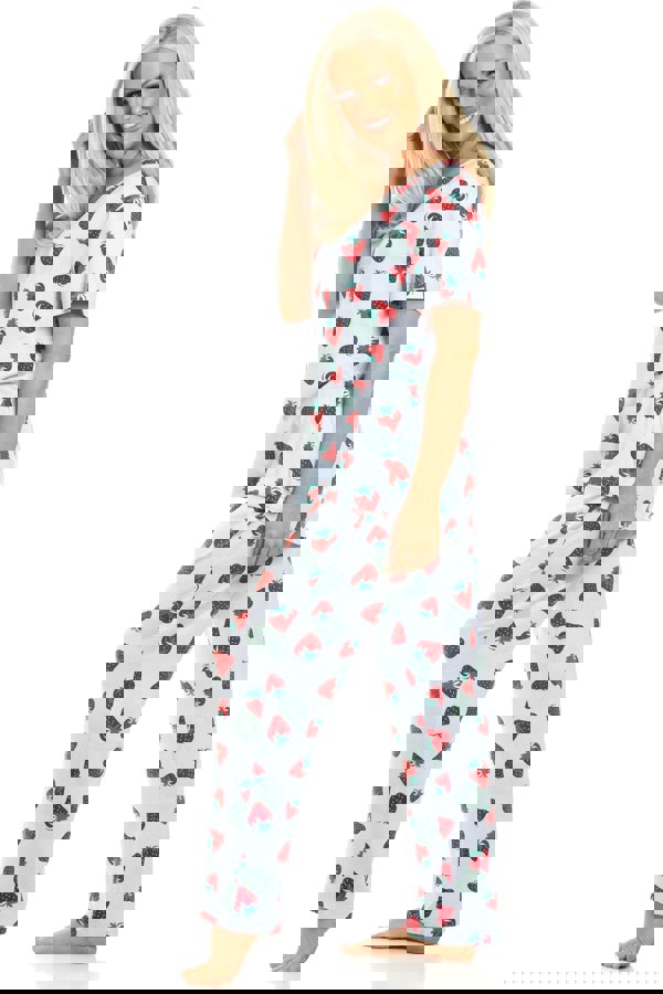 Camille Womens Blue Strawberry Spandex Full Length Pyjama Set