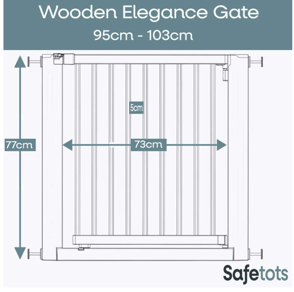 Safetots Wooden Elegance Gate, Natural, 95cm - 103cm, Pressure Fit Safety Gate, 73cm Extra Wide Doorway, Easy Installation