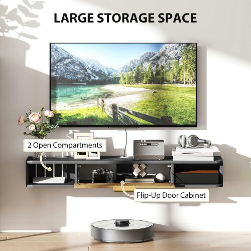 Wyld Haus Nova 120cm Wooden Charcoal Grey and Natural Floating TV Stand With Storage