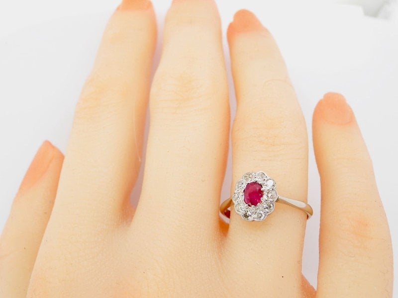 Vintage Tom A platinum ruby and diamond cluster ring