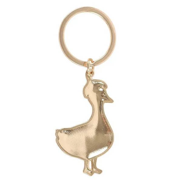 Gold-tone keyring with shiny duck charm, reverse side