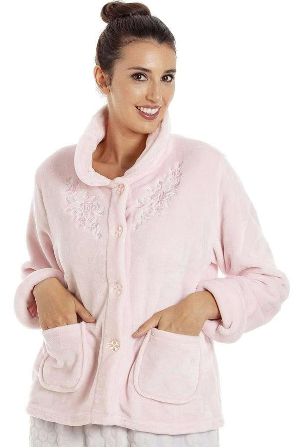Camille Womens Floral Print Button Up Bed Jacket