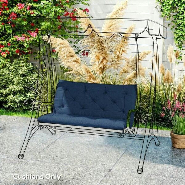 2 Seater Bench Pad, Garden Chair Cushion with Back and Ties for Indoor and Outdoor Use, 98 x 100 cm, Dark Blue