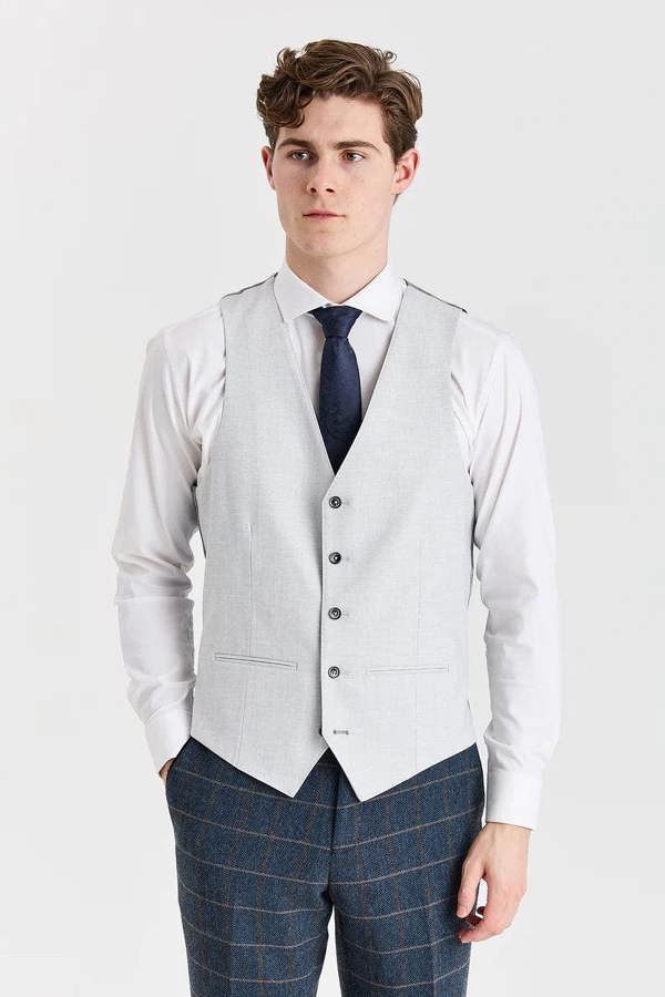 Paul Andrew Harris Navy Tweed Suit with Belmont Silver Waistcoat