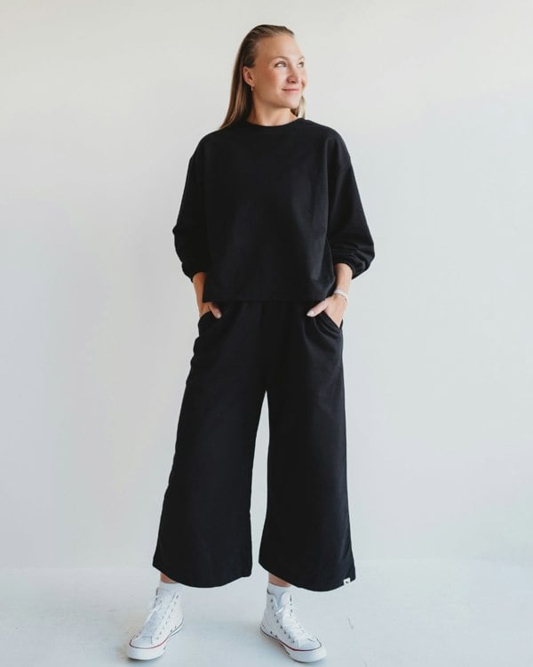organic cotton Noor Black Wide Leg Trousers- image 1