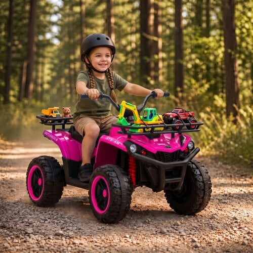 AIYAPLAY 12V Ride on ATV with Dual Motors Soft Start Battery Display, Pink