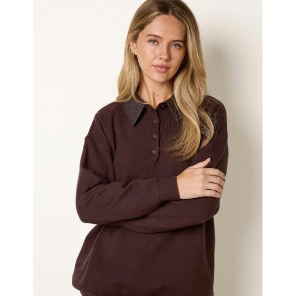 Blue Vanilla PU Woven Detailed Collar Knitted Polo Jumper